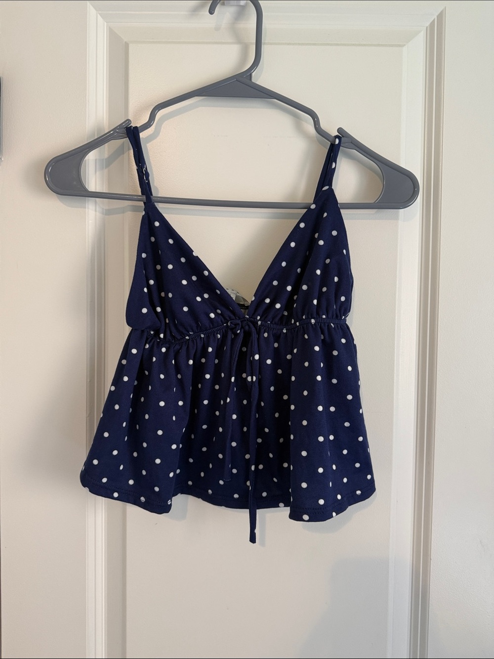 Navy Polka Dot Spaghetti Strap Tank Top